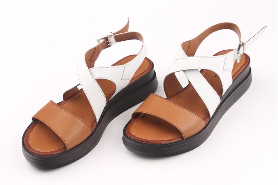 d.moro shoes Women Leather Sandals for summer: 36307-45 White Tan Leather (Wholesale)