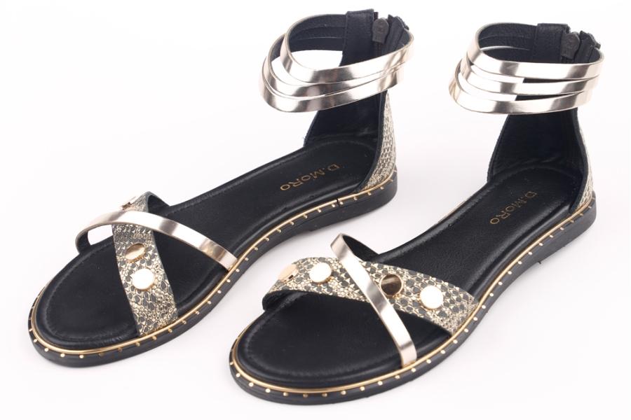 d.moro shoes Women Leather Sandals for summer: NAT-32 Gold Black Leather (Wholesale)