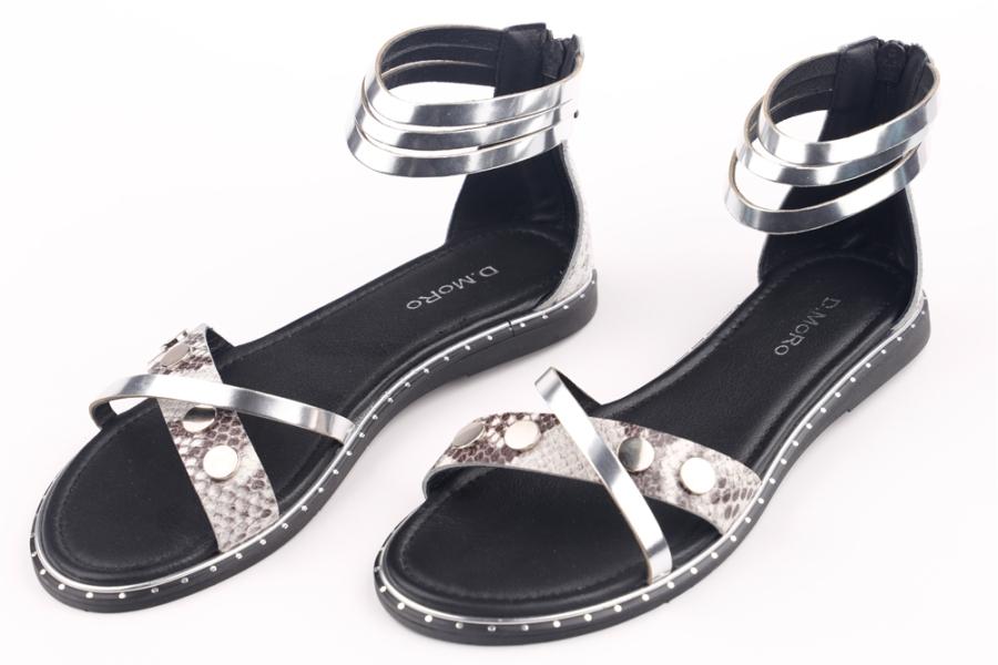 d.moro shoes Women Leather Sandals for summer: NAT-32 Silver Black Leather (Wholesale)