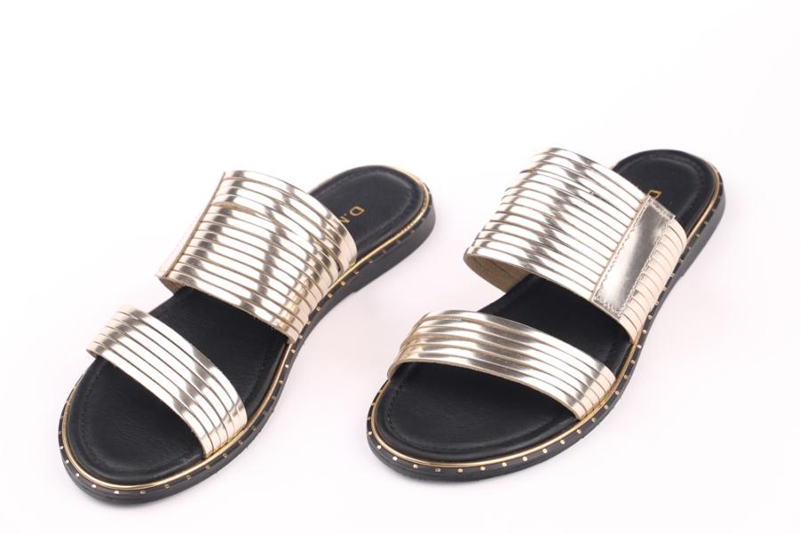 d.moro shoes Women Leather Slippers for summer: 11644-16 Gold Black Leather (Wholesale)