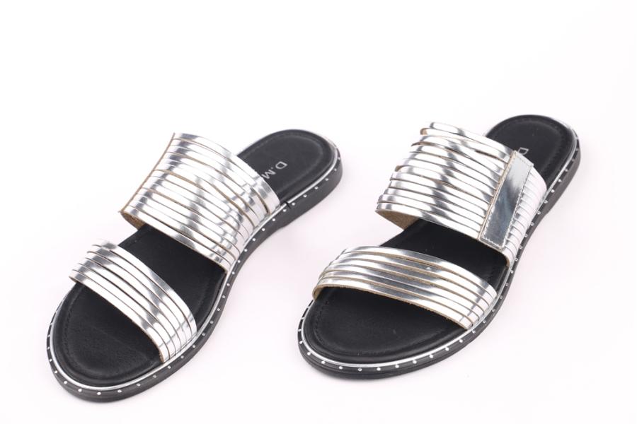 d.moro shoes Women Leather Slippers for summer: 11644-16 Silver Black Leather (Wholesale)