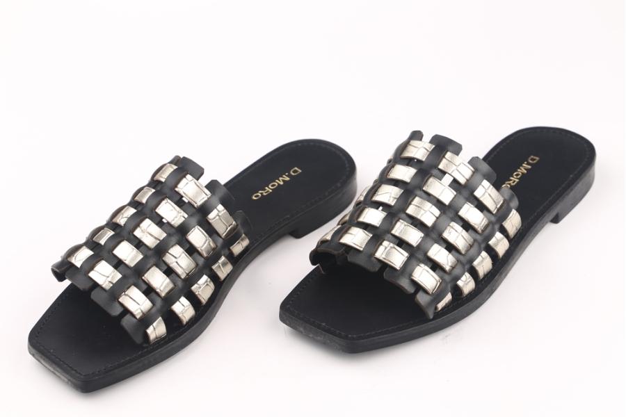 d.moro shoes Women Leather Slippers for summer: COSS-3 Silver Black Leather (Wholesale)
