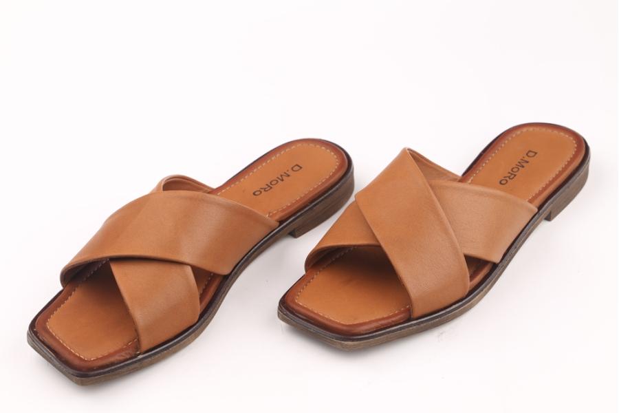 d.moro shoes Women Leather Slippers for summer: EVA-11 Tan Leather (Wholesale)