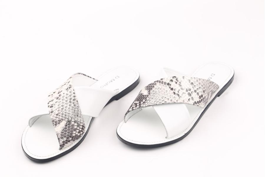 d.moro shoes Women Leather Slippers for summer: EVA-11 White Snake Leather (Wholesale)
