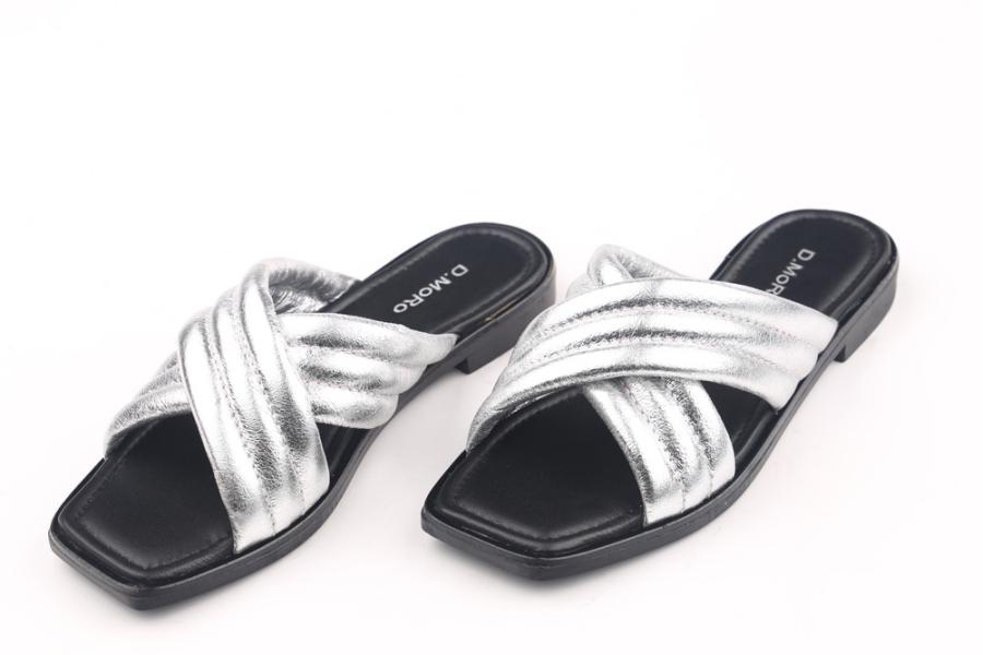 d.moro shoes Women Leather Slippers for summer: MORO-1 Silver Black Leather (Wholesale)