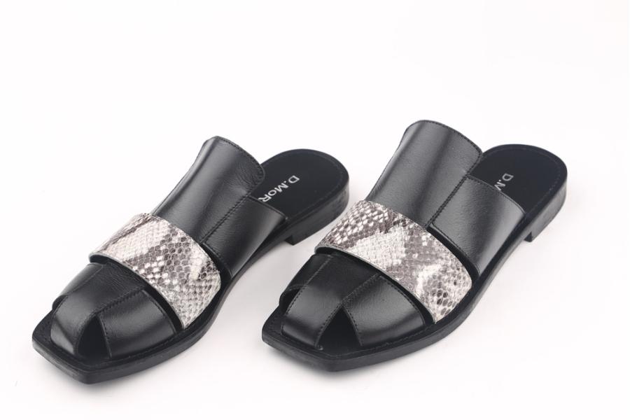 d.moro shoes Women Leather Slippers for summer: MORO-11 Black Snake Leather (Wholesale)