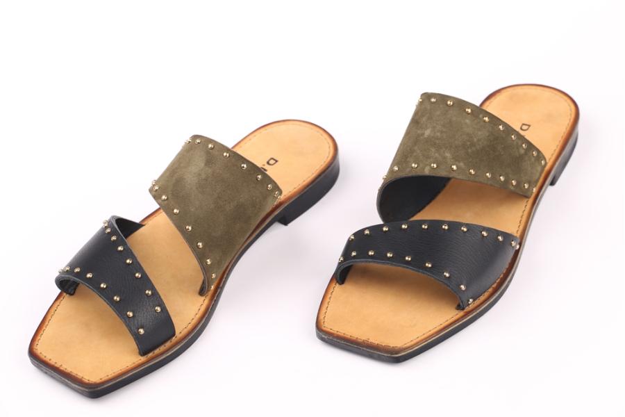 d.moro shoes Women Leather Slippers for summer: MORO-22 Black Green Leather (Wholesale)