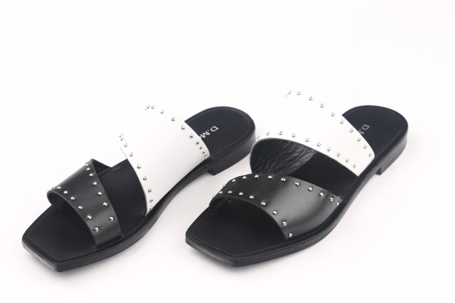 d.moro shoes Women Leather Slippers for summer: MORO-22 Black White Leather (Wholesale)