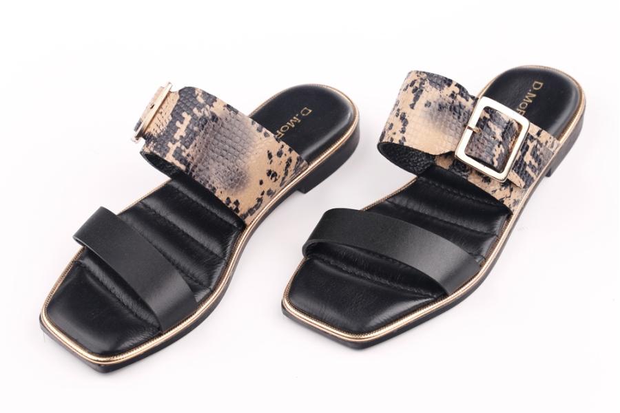 d.moro shoes Women Leather Slippers for summer: MORO-34 Black Snake Leather (Wholesale)