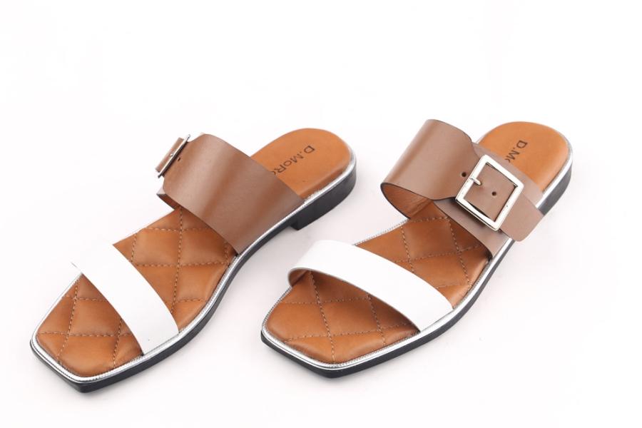 d.moro shoes Women Leather Slippers for summer: MORO-34-X White Brown Leather (Wholesale)