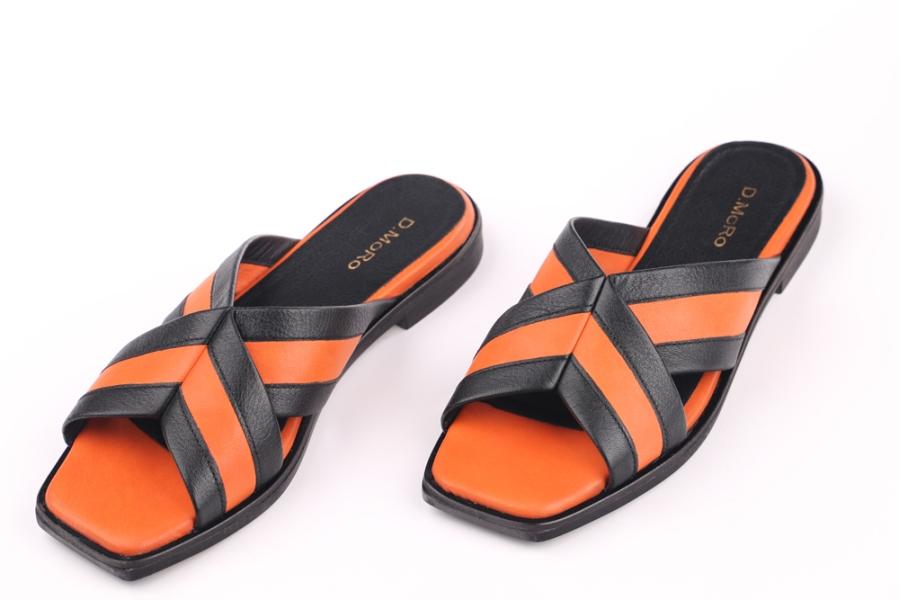 d.moro shoes Women Leather Slippers for summer: MORO-37 Orange Black Leather (Wholesale)