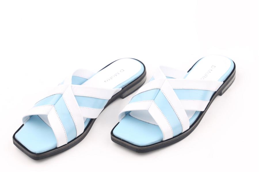 d.moro shoes Women Leather Slippers for summer: MORO-37 Turquoise White Leather (Wholesale)