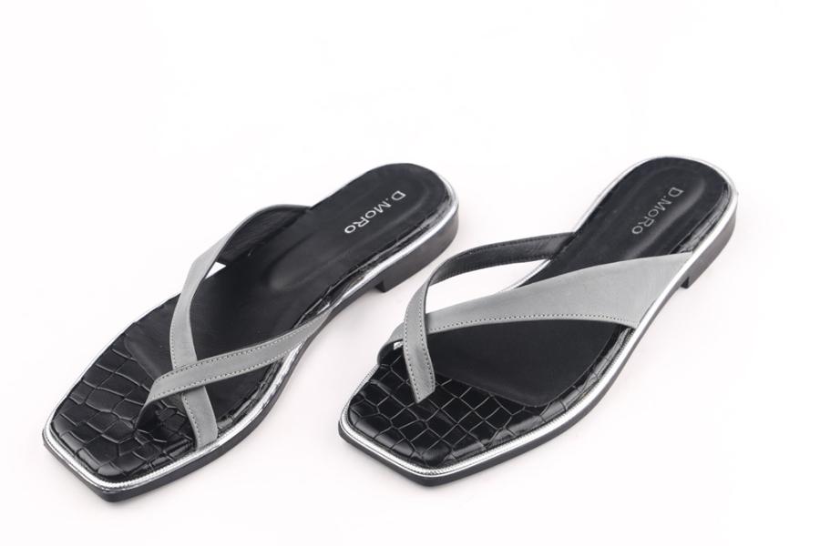 d.moro shoes Women Leather Slippers for summer: MORO-42 Grey Black Leather (Wholesale)
