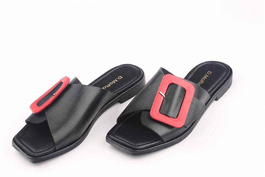 d.moro shoes Women Leather Slippers for summer: MORO-68 Black Red Leather (Wholesale)