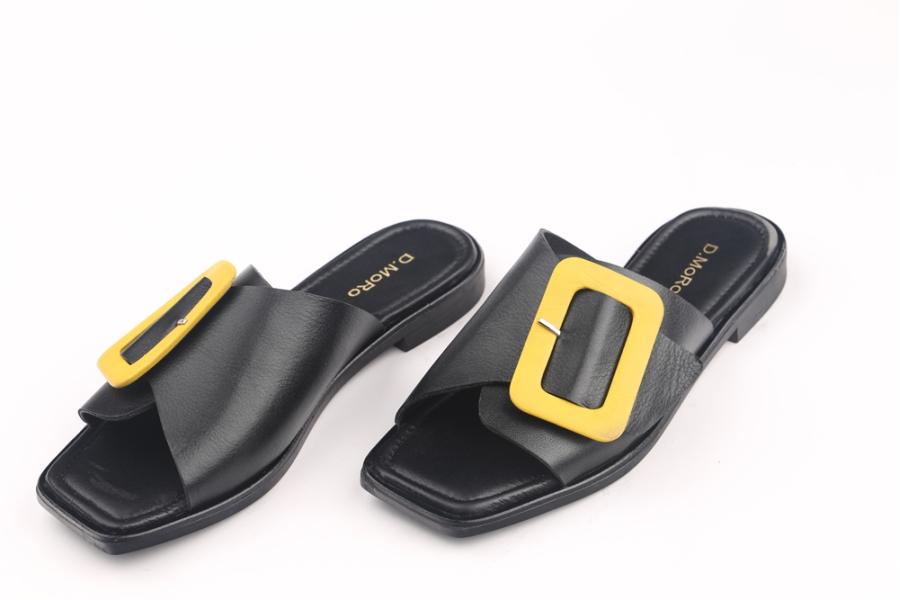 d.moro shoes Women Leather Slippers for summer: MORO-68 Black Yellow Leather (Wholesale)