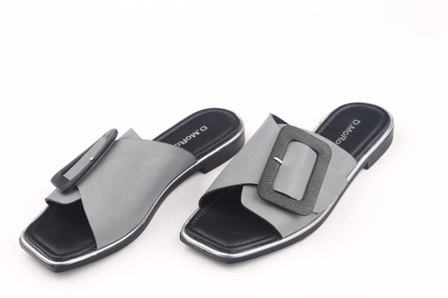 d.moro shoes Women Leather Slippers for summer: MORO-68-R Grey Black Leather (Wholesale)