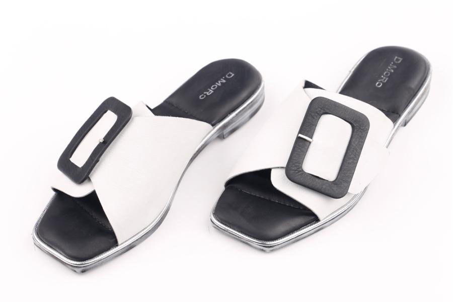d.moro shoes Women Leather Slippers for summer: MORO-68-R White Black Leather (Wholesale)