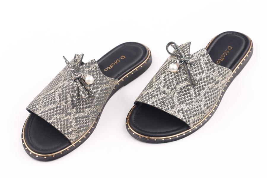 d.moro shoes Women Leather Slippers for summer: NAT-1 Snake Beige Black Leather (Wholesale)