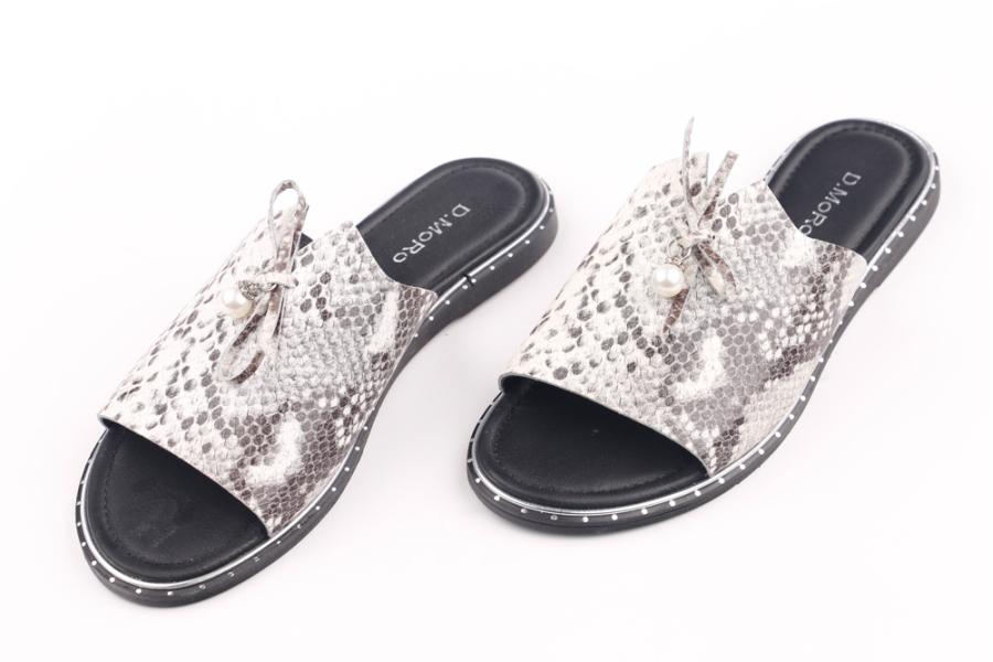 d.moro shoes Women Leather Slippers for summer: NAT-1 Snake White Black Leather (Wholesale)