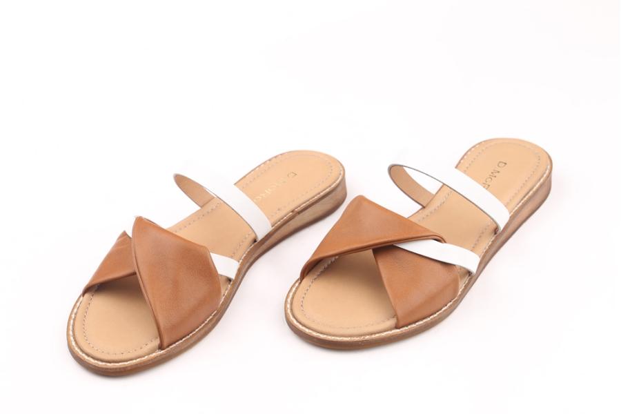 d.moro shoes Women Leather Slippers for summer: NAT-22 Tan White Leather (Wholesale)