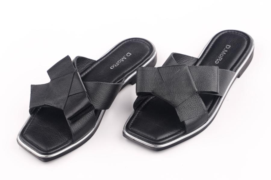 d.moro shoes Women Leather Slippers for summer: NAT-26-R Black Leather (Wholesale)