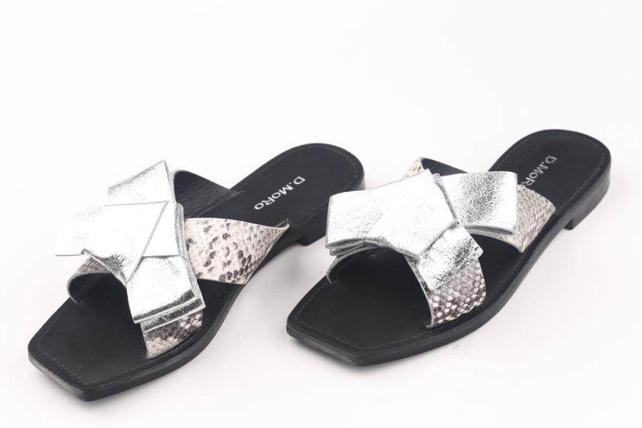 d.moro shoes Women Leather Slippers for summer: NAT-26 Silver Snake Leather (Wholesale)