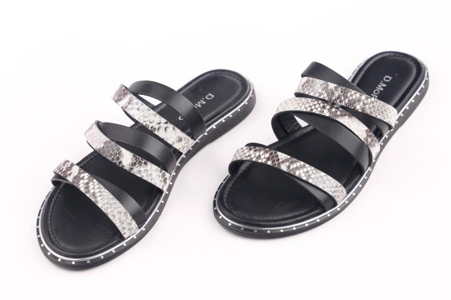 d.moro shoes Women Leather Slippers for summer: NAT-4 Mix Color Black Leather (Wholesale)