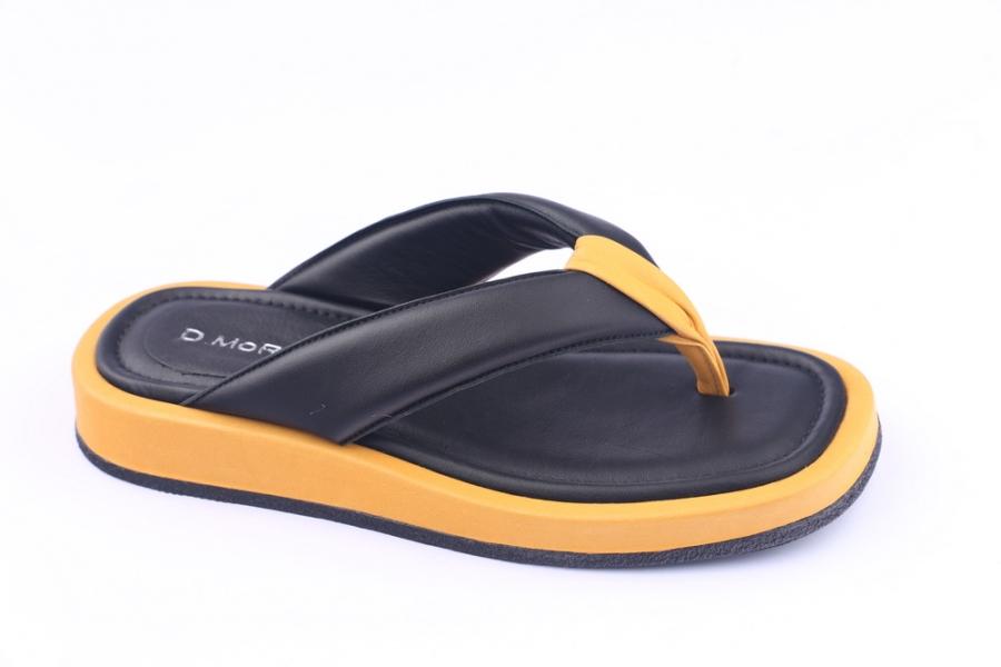 d.moro shoes Women Leather Slippers for summer: TAŞ-179 Black Yellow Leather (Wholesale)