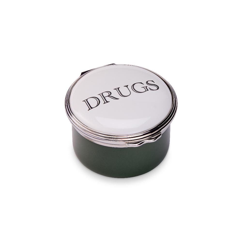 d.r. harris & co. Drugs Green Enamel Pill Box Circular