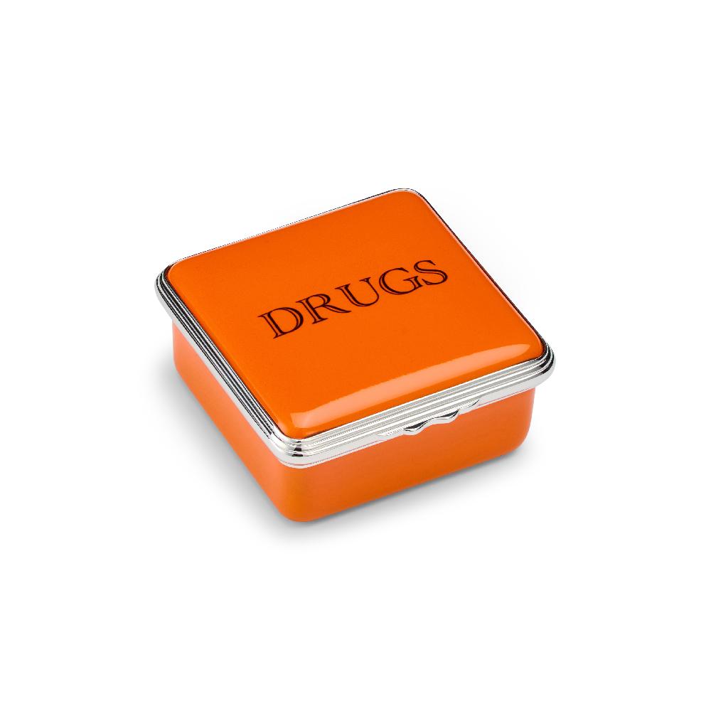 d.r. harris & co. Drugs Orange Enamel Pill Box Square