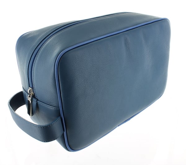 d.r. harris & co. Large Leather Wash Bag – Mid Blue
