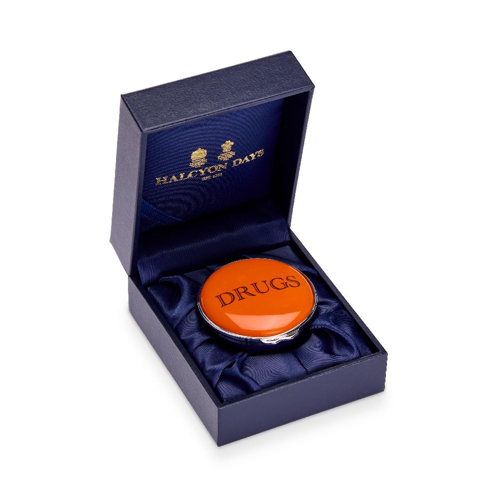 D.r. Harris & Co. Drugs Orange Enamel Pill Box Circular