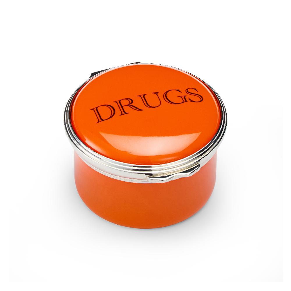 d.r. harris & co. Drugs Orange Enamel Pill Box Circular