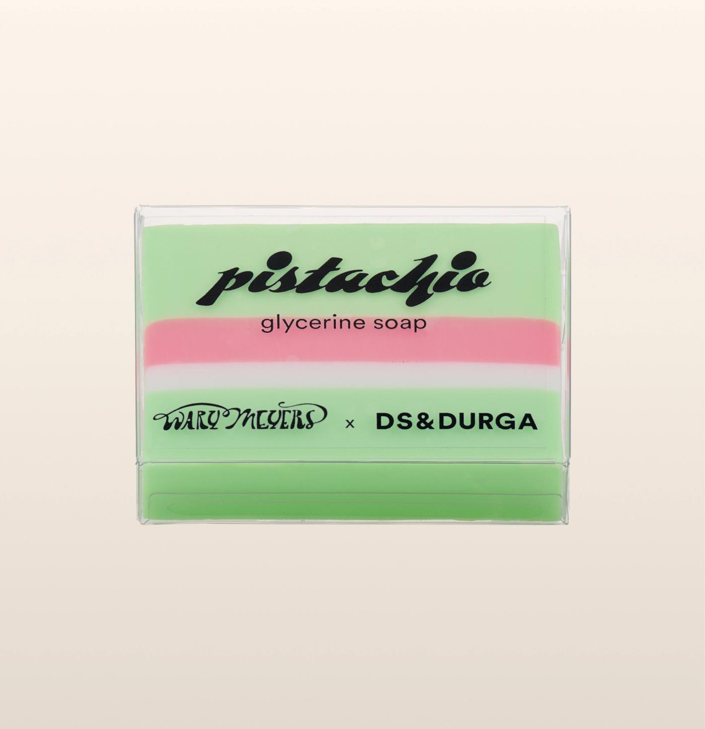 d.s. & durga Our best selling gourmand fragrance in soap form. Its Pistachio Made by Wary Meyers for D.S. & Durga. 100% pure vegetable base. No parabens no phthalates no sodium laurel sulfate no animal testing no detergents no a