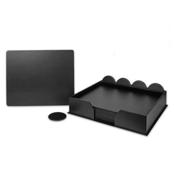 Dacasso 10 Seat Black Leather Conference Room Set W/ Round Coasters
