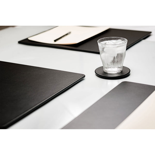 Dacasso 10 Seat Black Leather Conference Room Set W/ Round Coasters And Drawer Holder