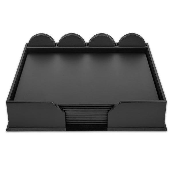 dacasso 10 Seat Black Leather Conference Room Set w/ Round Coasters