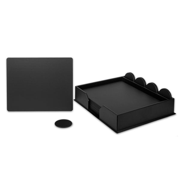 Dacasso 10 Seat Black Leatherette Conference Room Set W/ Round Coasters