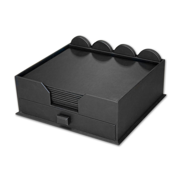 Dacasso 10 Seat Black Leatherette Conference Room Set W/ Round Coasters And Drawer Holder