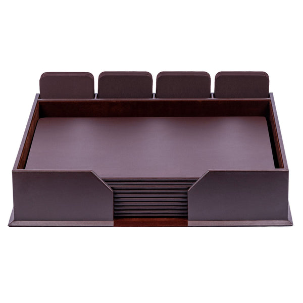 Dacasso 10 Seat Chocolate Brown Leatherette Conference Room Set W/ Square Coasters