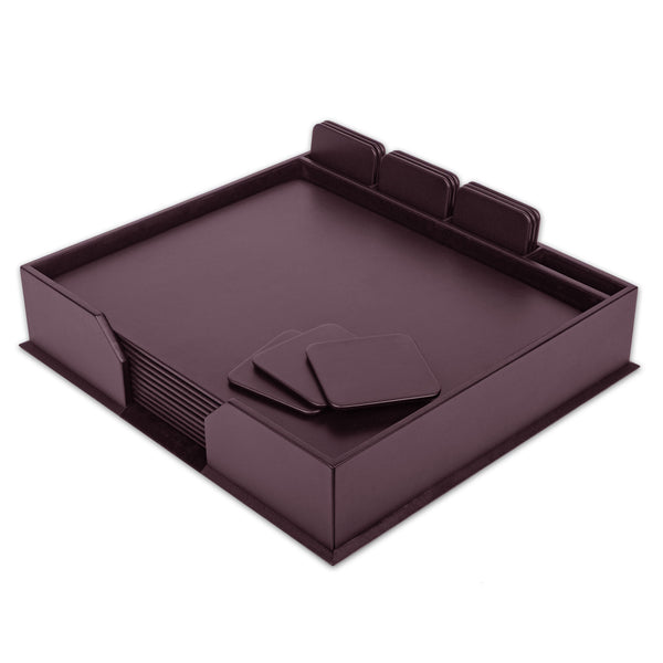 dacasso 10 Seat Chocolate Brown Leatherette Conference Room Set w/ Square Coasters