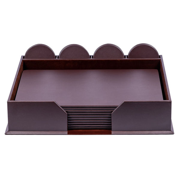 dacasso 10 Seat Chocolate Brown Leatherette Conference Room Set w/ Round Coasters