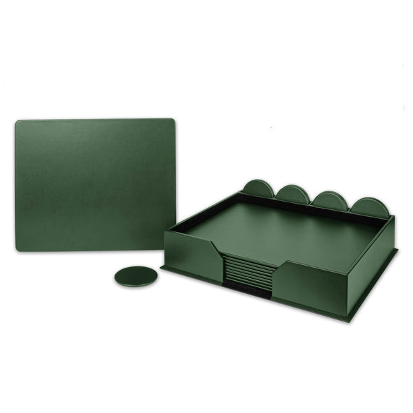 Dacasso 10 Seat Dark Green Leather Conference Room Set W/ Round Coasters