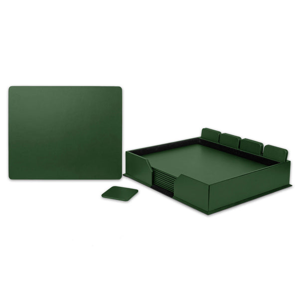 Dacasso 10 Seat Dark Green Leather Conference Room Set W/ Square Coasters