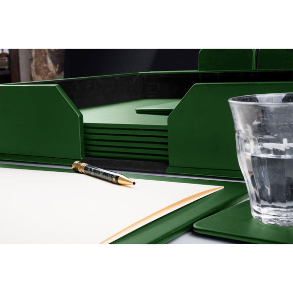 Dacasso 10 Seat Dark Green Leather Conference Room Set W/ Square Coasters