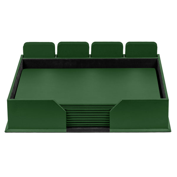 dacasso 10 Seat Dark Green Leather Conference Room Set w/ Square Coasters