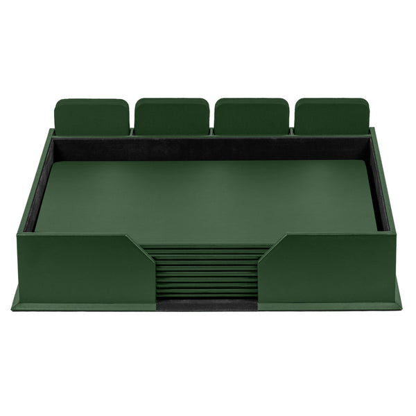 dacasso 10 Seat Dark Green Leather Conference Room Set w/ Square Coasters