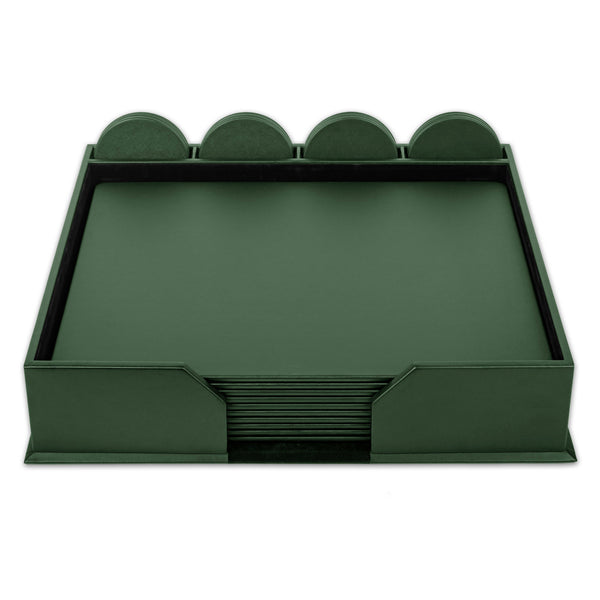 Dacasso 10 Seat Dark Green Leatherette Conference Room Set W/ Round Coasters