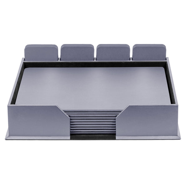 dacasso 10 Seat Gray Leather Conference Room Set w/ Square Coasters