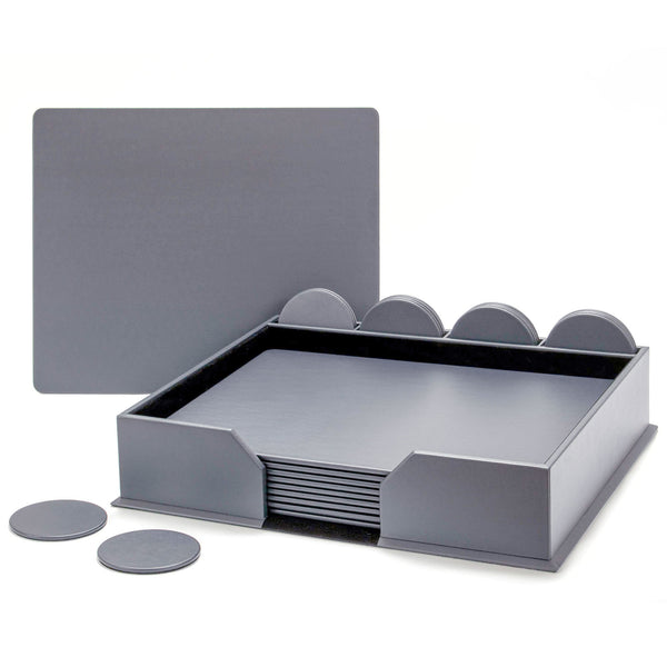 Dacasso 10 Seat Gray Leatherette Conference Room Set W/ Round Coasters